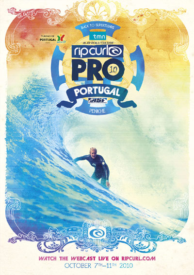 Eventposter zum Rip Curl Pro Event in Peniche in Portugal 2010.  Foto: Rip Curl